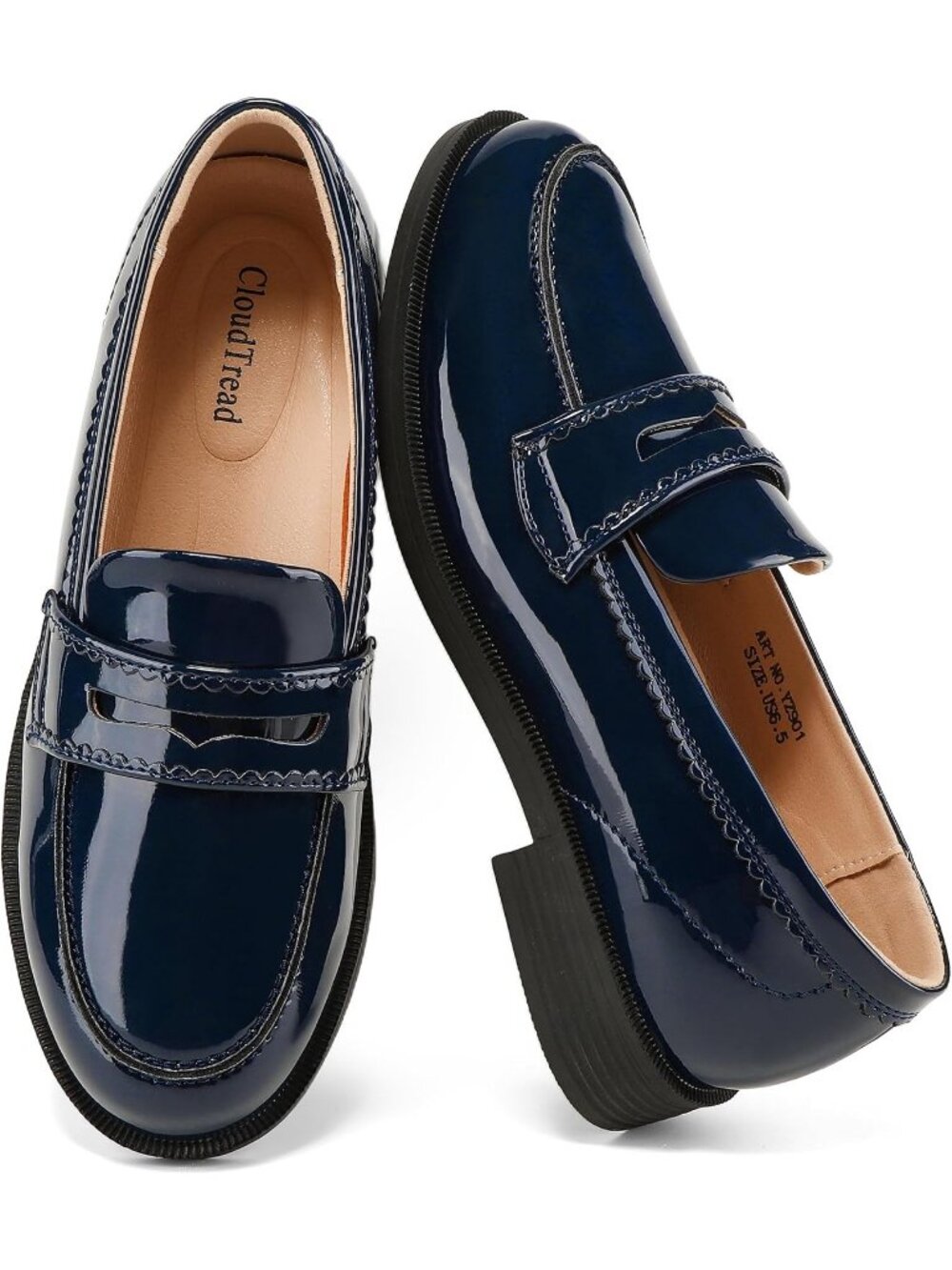 Women's Navy Patent Comfortable Lightweight Moccasins Loafers & Slip-Ons Shoes